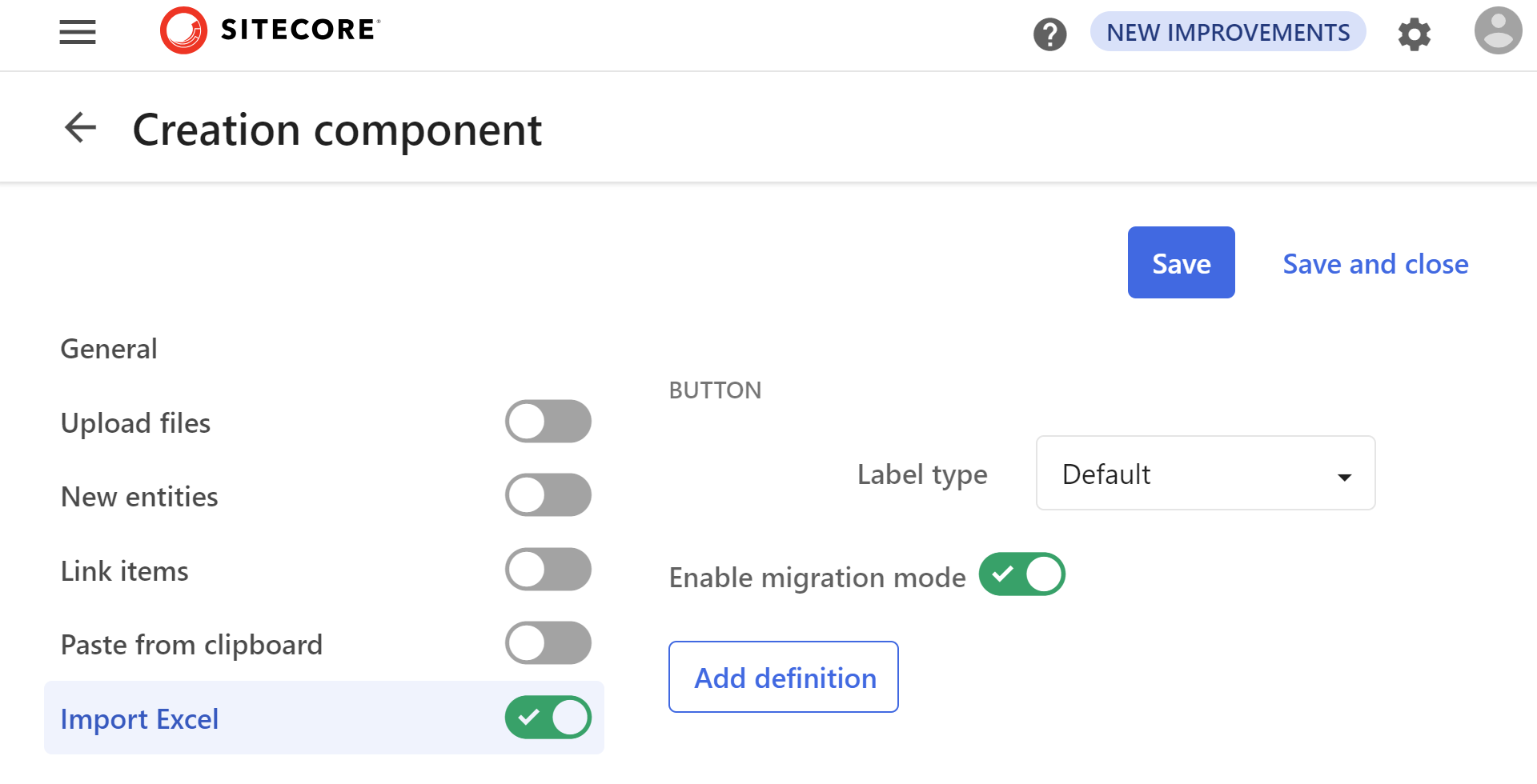 A screenshot of a correctly configured creation component